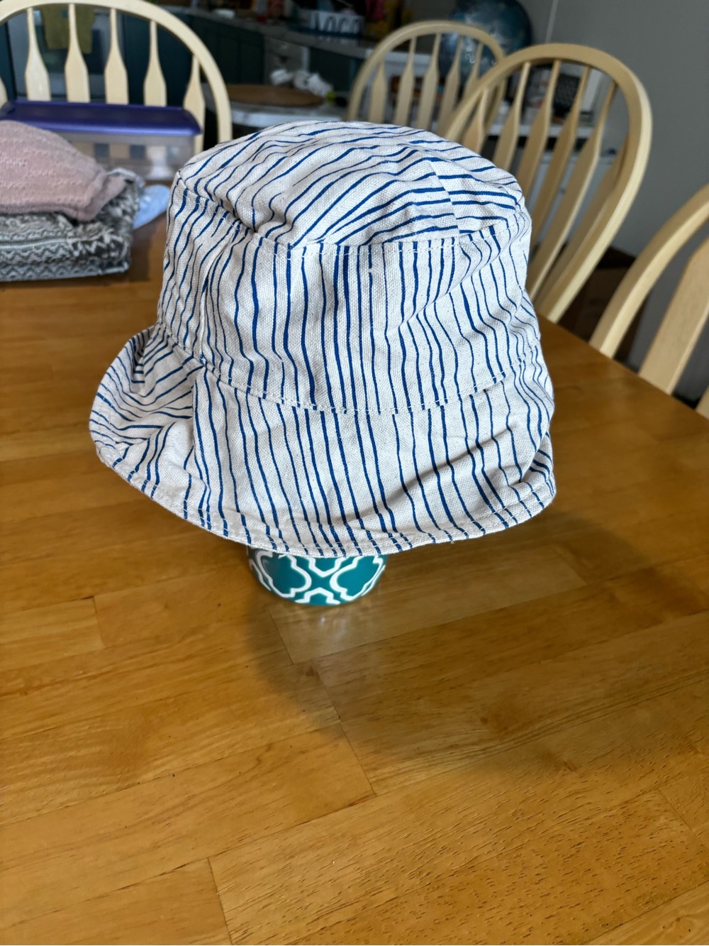 Striped Blue and White Bucket Hat - Women